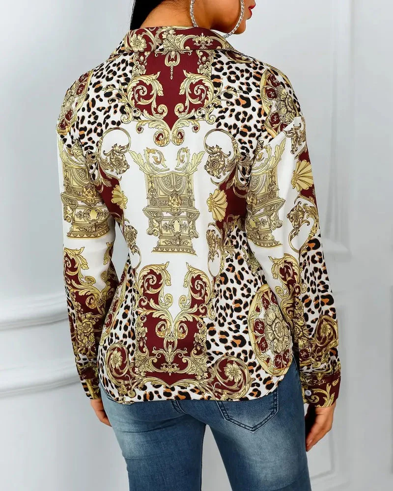 Deanwangkt - Baroque Cheetah Print Button-Down Long Sleeve Top - Deanwangkt