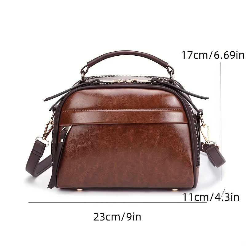 Retro Style Crossbody Bag, Vegan Leather Pillow Handbag, Women's Top Handle Multi Pocket Purse - Deanwangkt