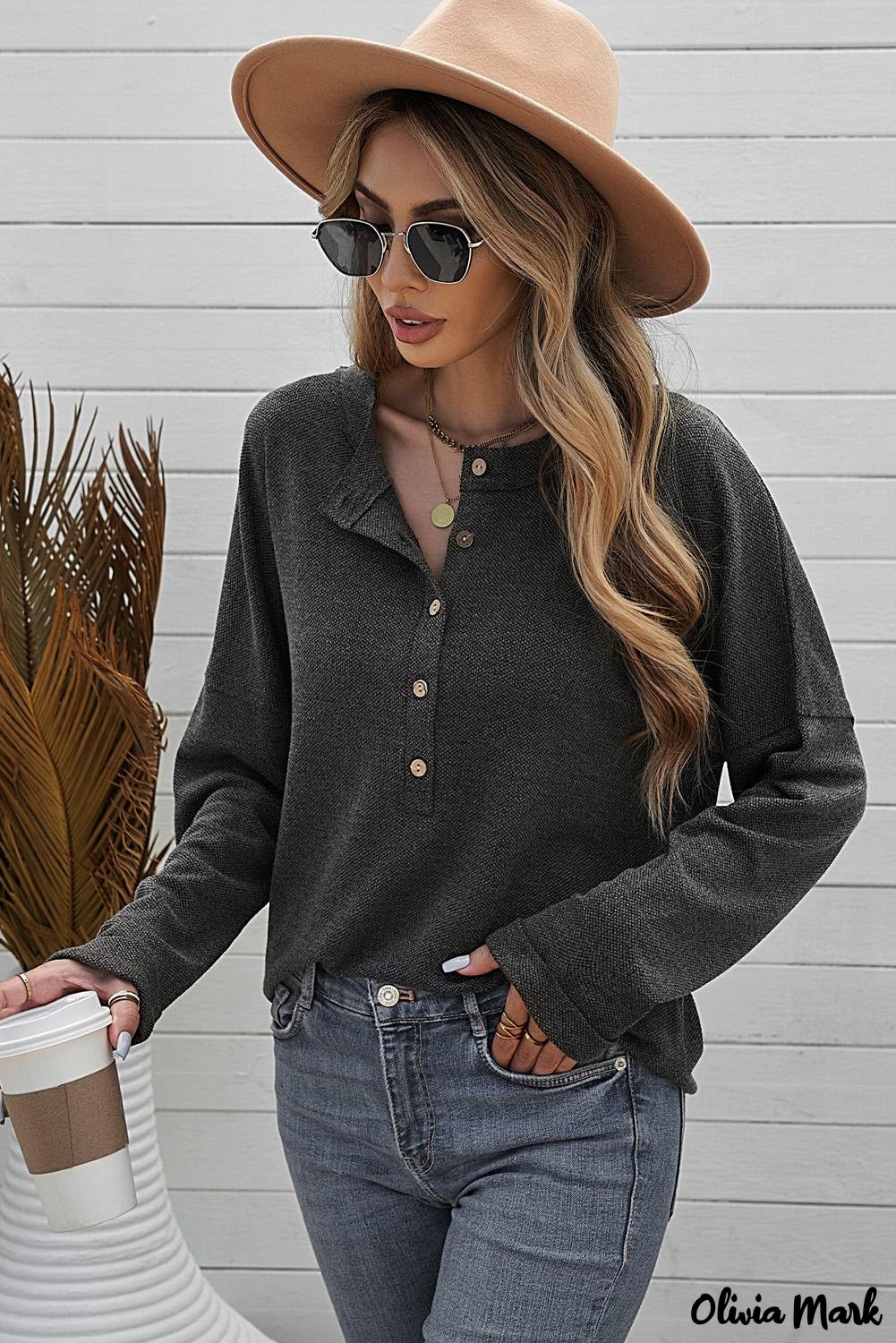 Deanwangkt - Loose buttoned khaki long sleeve shirt - Deanwangkt