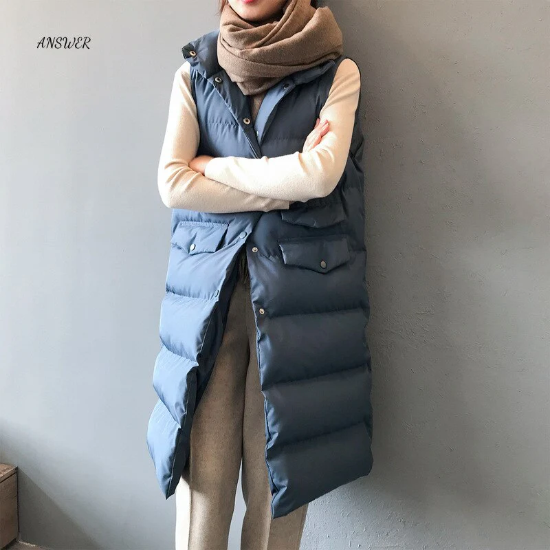Christmas Gift Autumn Winter Cotton Vest Women Ladies Casual Waistcoat Female Sleeveless Long Vest Jacket Slim Fit Warm Puffer Coat - Deanwangkt