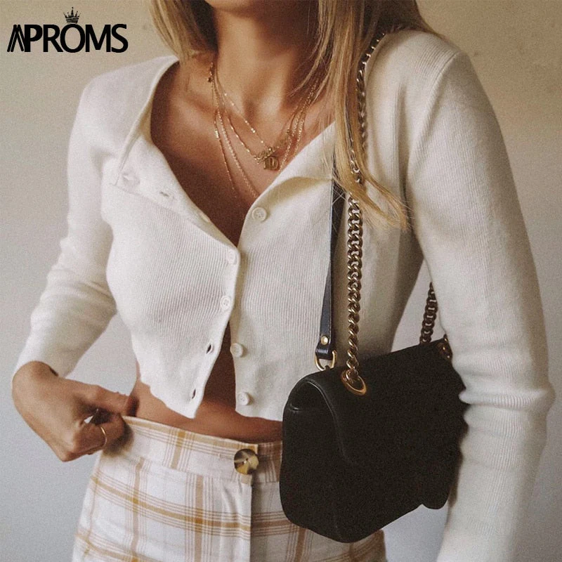 Christmas Gift Aproms Candy Color Ribbed Knitted Cardigan Women Autumn Winter Long Sleeve Basic Cropped Sweaters Female Casual Short Jumper Top - Deanwangkt