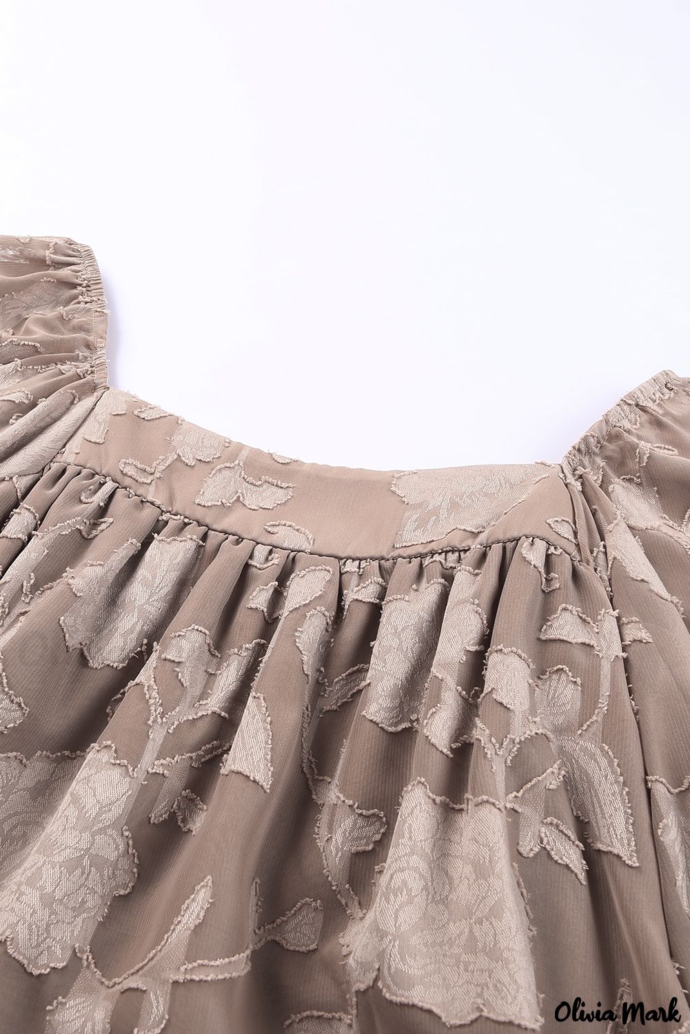 Deanwangkt - Khaki Floral Textured Square Neck Blouse - Deanwangkt