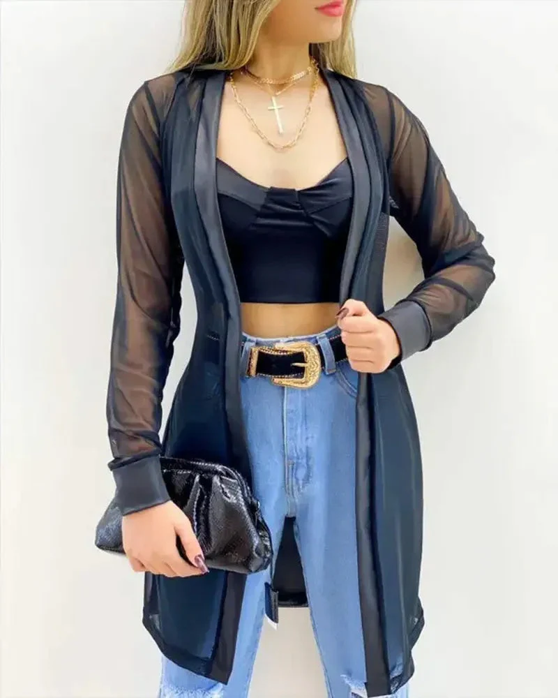 Deanwangkt - Open Front Long Sleeve Sheer Mesh Top - Deanwangkt