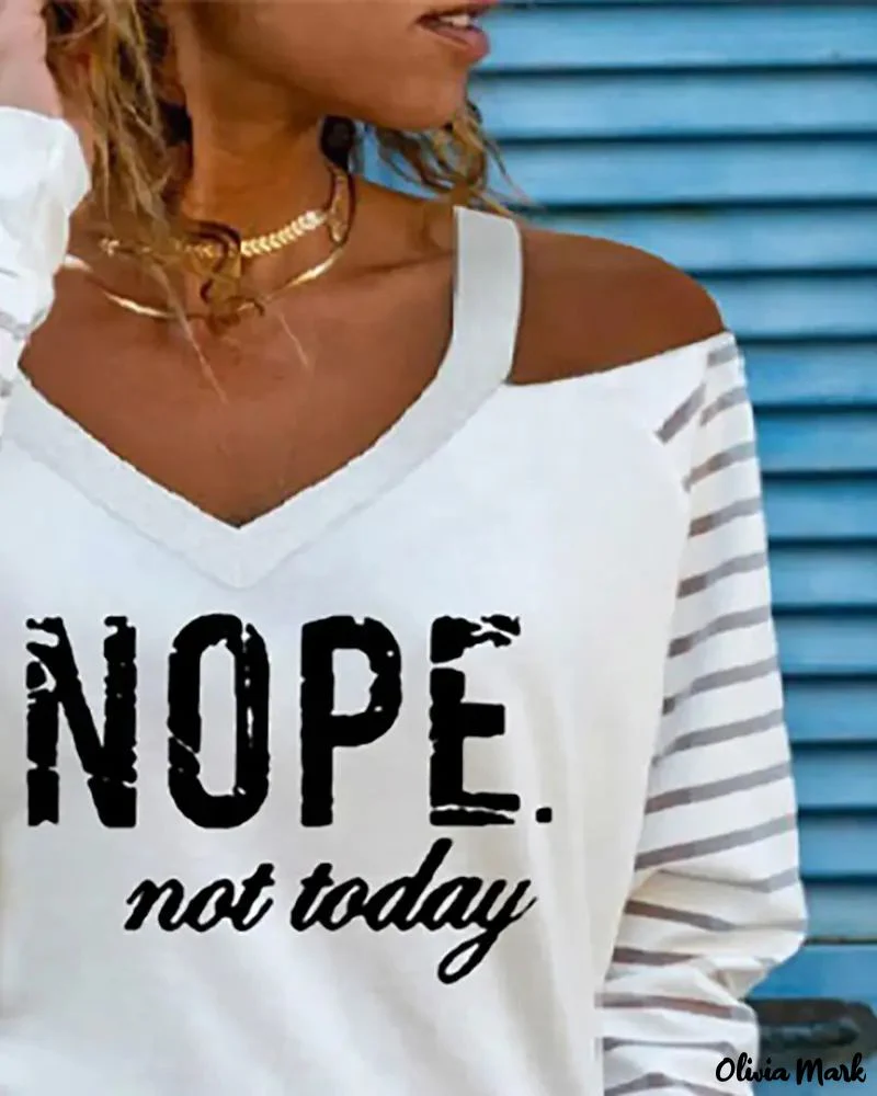 Deanwangkt - Letter Print Off Shoulder Mesh Long Sleeve Top - Deanwangkt