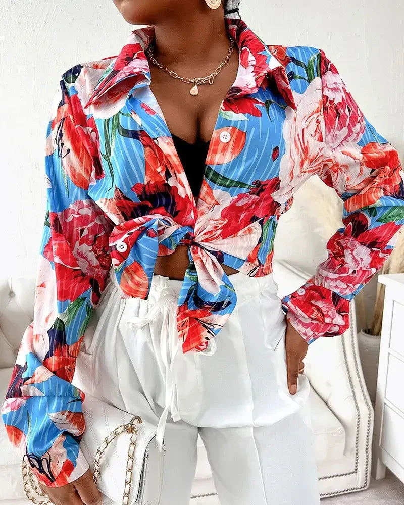 Deanwangkt - Floral Print Lantern Sleeve Button Down Shirt - Deanwangkt