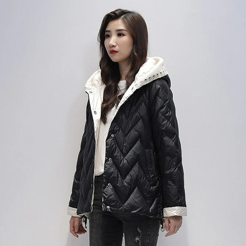 Black Friday Sales Casual Female Hooded White Duck Down Short Coat Winter Women Ultra Light Down Jacket Ladies Warm Snow Parkas Outwear - Deanwangkt