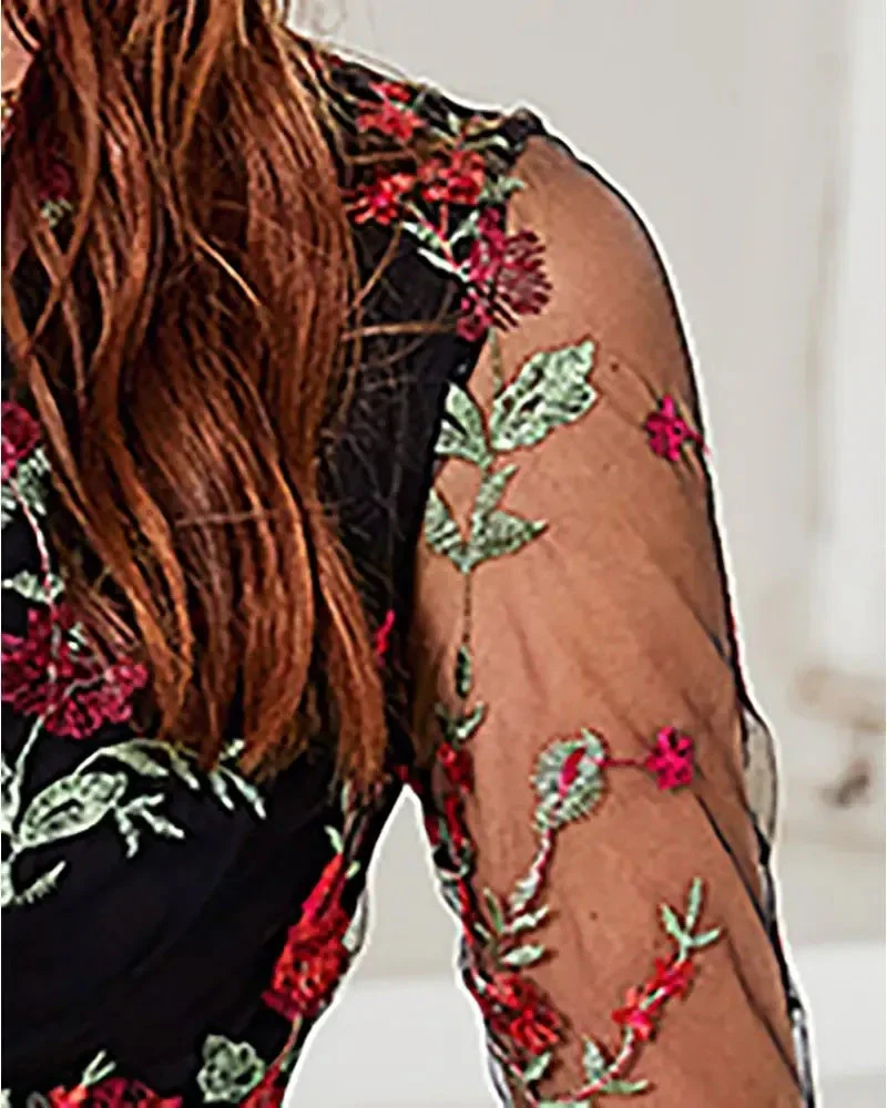 Deanwangkt - Sheer tulle long sleeve top with floral embroidery - Deanwangkt