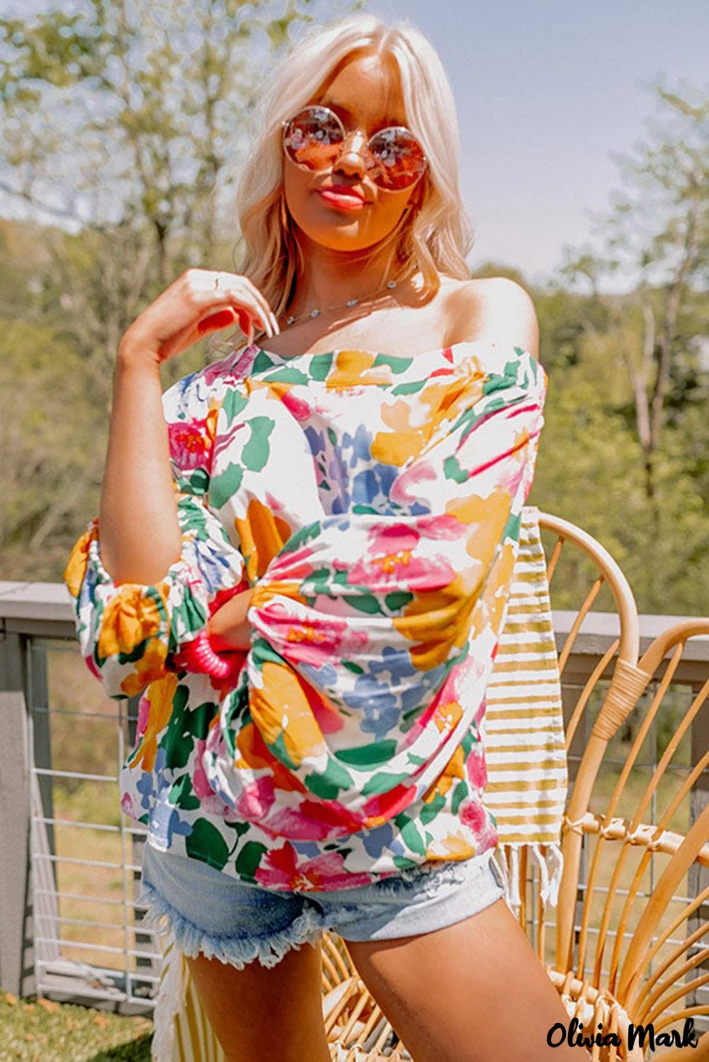 Deanwangkt - White off-the-shoulder top with watercolor flowers - Deanwangkt