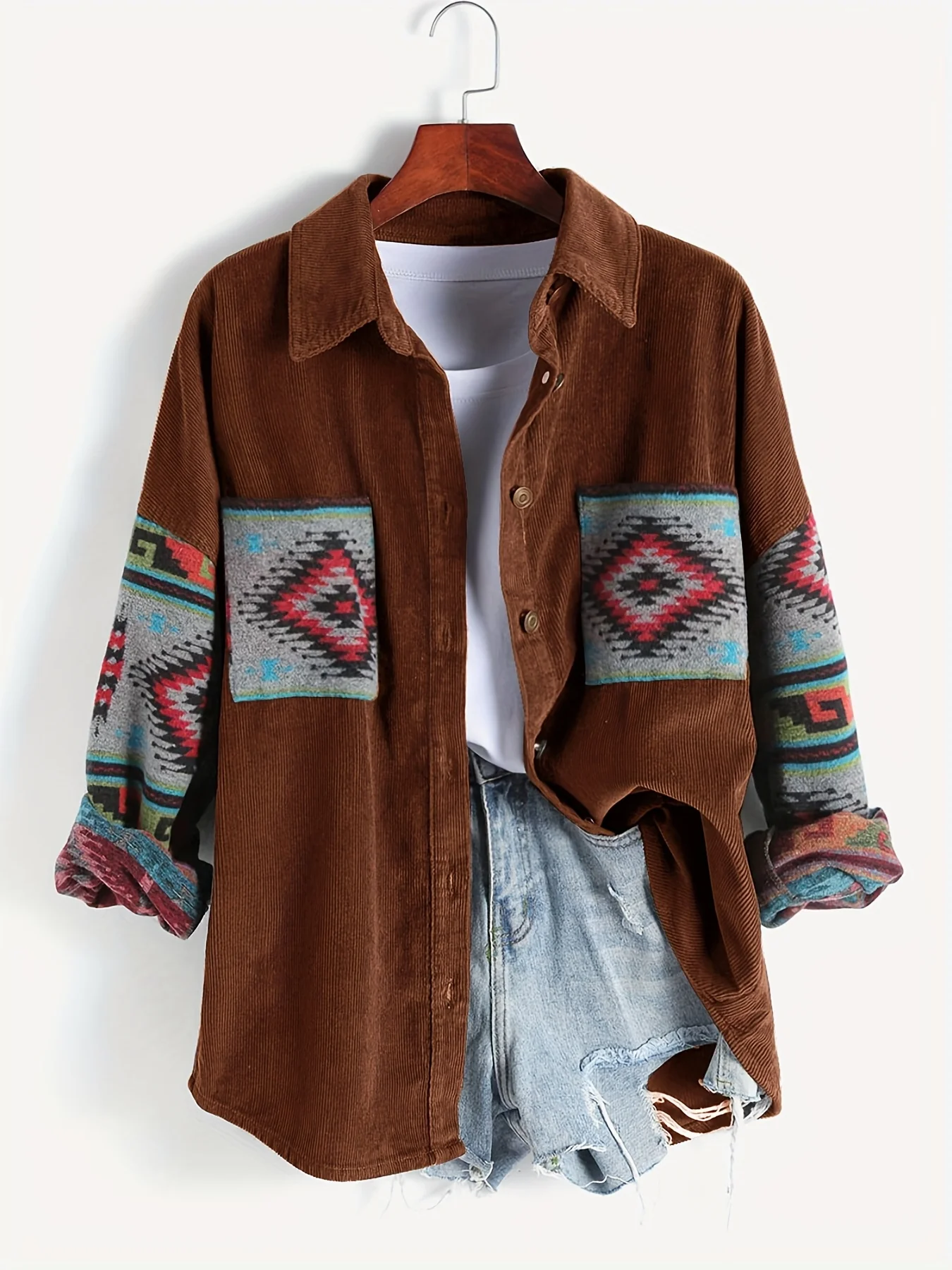 deanwangkt-1 Retro Long Sleeve Lapel Jacket With Pockets, Button Up Casual Outerwear For Fall & Spring, Women's Clothing - Deanwangkt