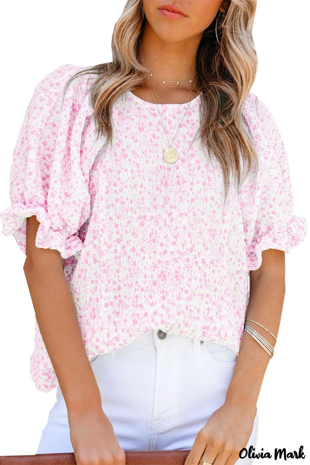 Deanwangkt - Black Floral Smocked Puff Sleeve Blouse - Deanwangkt
