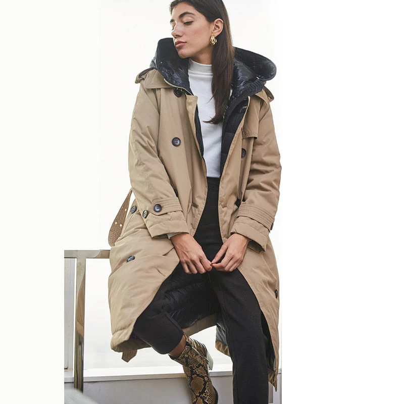 Black Friday Sales British Down Trench Coat Winter White Duck Down Jacket Women Hooded Long Thick Warm Jackets Puffer Feather Female Parka Mujer - Deanwangkt