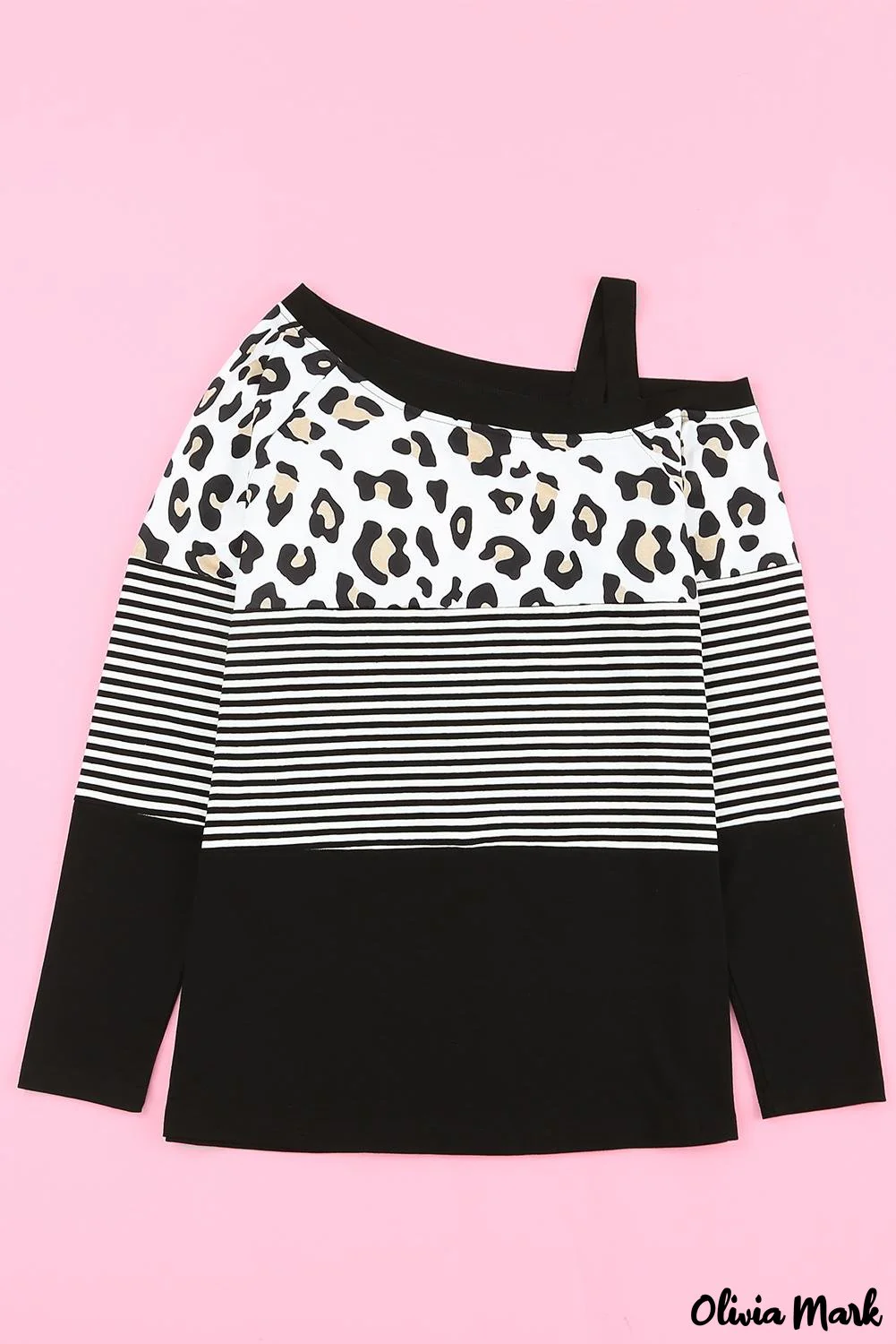 Deanwangkt - Black Leopard Stripe Stand Collar Long Sleeve Blouse - Deanwangkt
