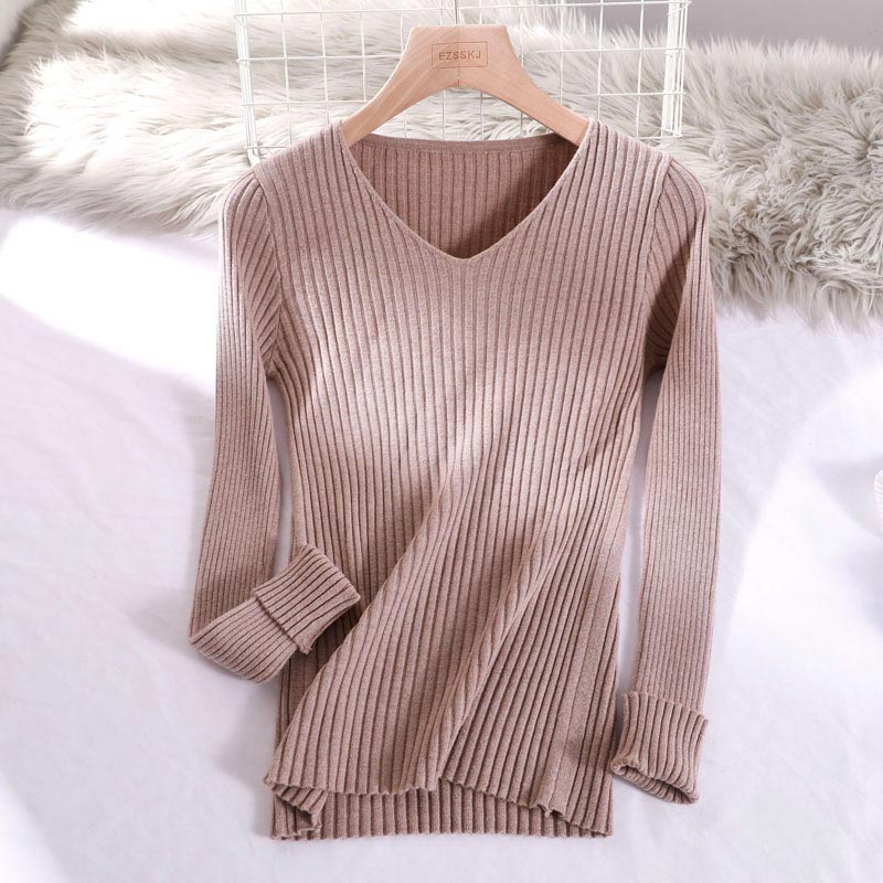 Christmas Gift Deanwangkt basic v-neck solid autumn winter Sweater Pullover Women Female Knitted sweater slim long sleeve badycon sweater cheap - Deanwangkt