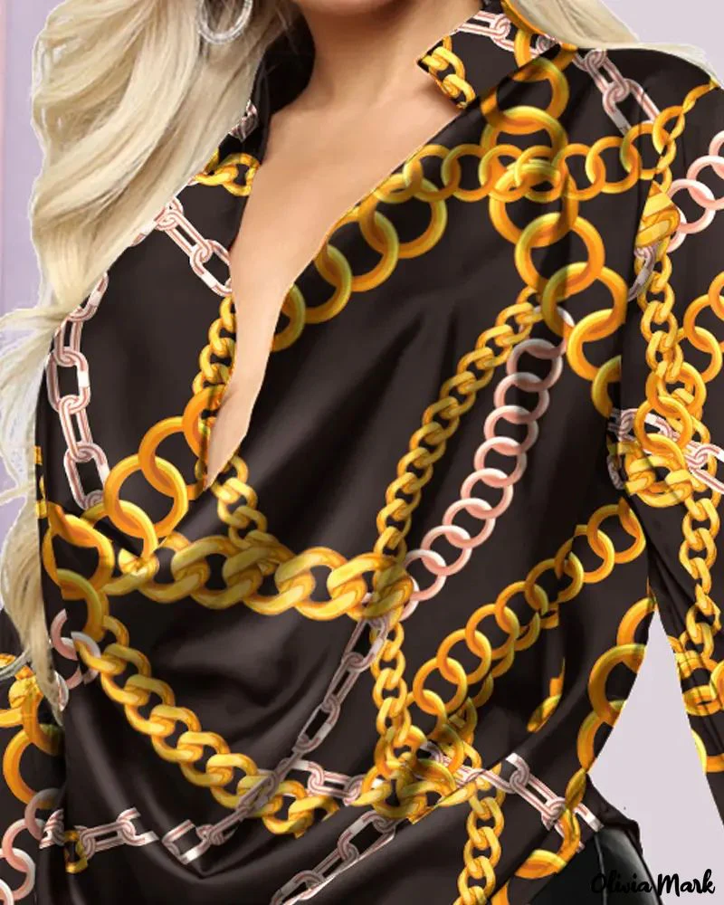 Deanwangkt - Chain Print Cowl Neck Long Sleeve Top - Deanwangkt