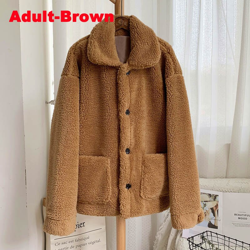 Christmas Gift Deanwangkt Fashion Mother & Daughter Teddy Faux Fur Coat Winter Warm Pocket Women Girls Overcoats Sisters Street Sweet Jacket Coats - Deanwangkt