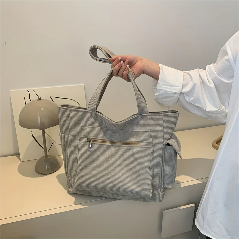 deanwangkt  Large Capacity Corduroy Tote Bag, Minimalist All-Match Handbag, Daily Use Bag For Students, Office Shoulder Bag - Deanwangkt