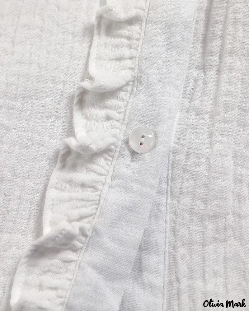 Deanwangkt - Long Sleeve Ruffle Hem Button Down Shirt - Deanwangkt