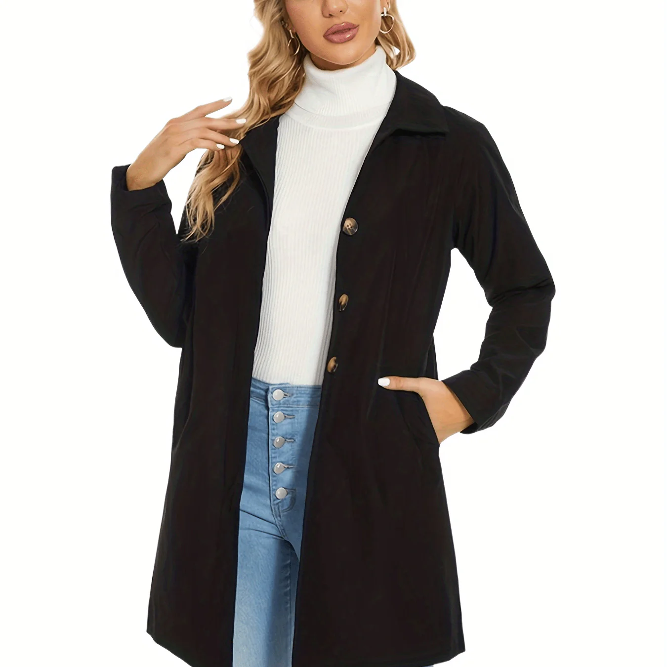 deanwangkt-1  Long Sleeve Oversized Trench Coat, Single-breasted Casual Outerwear, Women's Clothing - Deanwangkt
