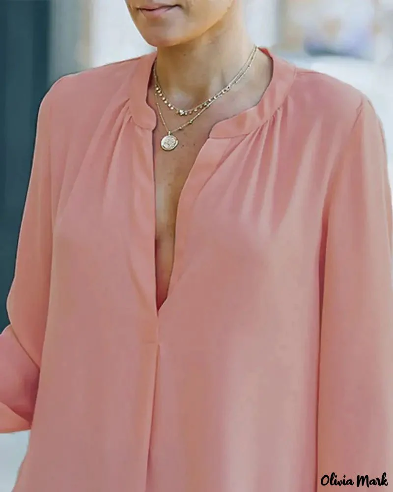 Deanwangkt - Solid Long Sleeve Curved Hem Top - Deanwangkt