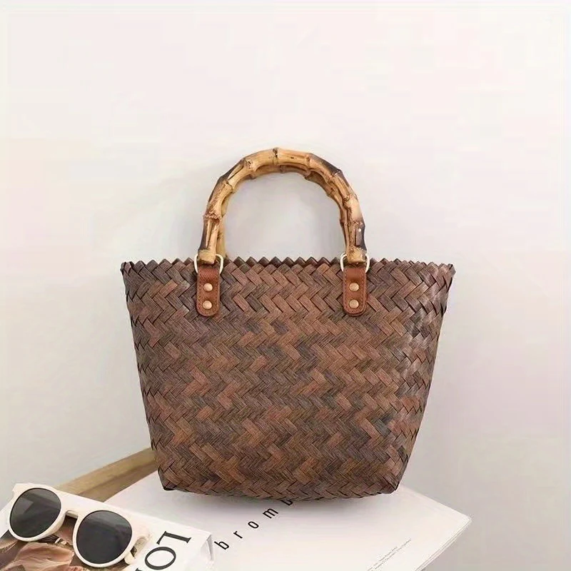 deanwangkt  Imitation Bamboo Handle For Handbag, Summer Straw Purse Handle Replacement, Crochet Bag Accessories Handle - Deanwangkt