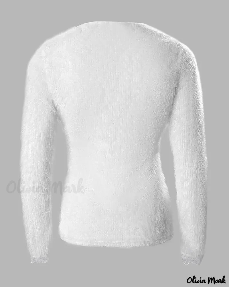 Deanwangkt - Contrast Lace Front Zipper Long Sleeve Fluffy Top - Deanwangkt