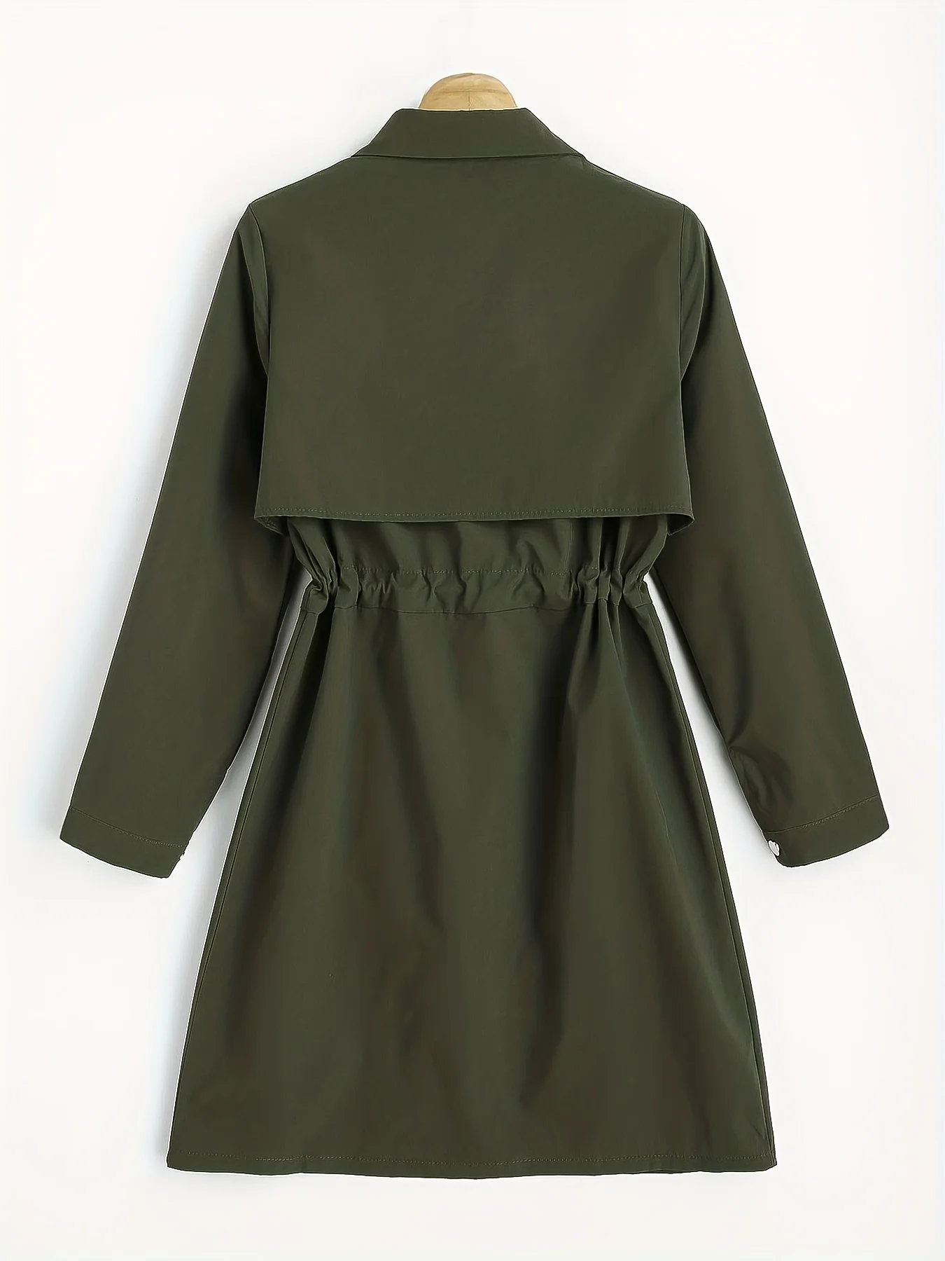 Button Front Drawstring Trench Coat, Casual Solid Long Sleeve Outerwear, Women's Clothing - Deanwangkt