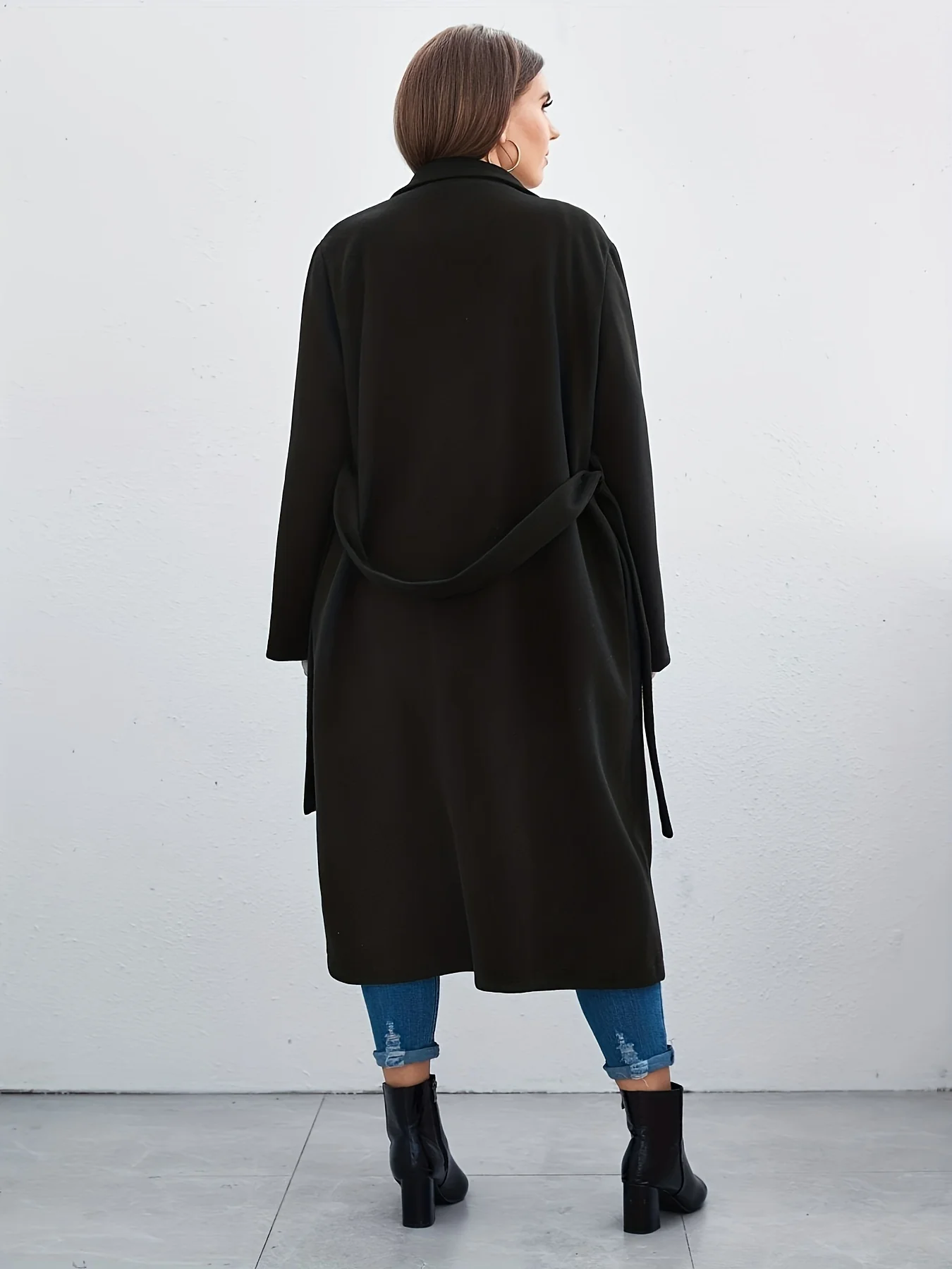 deanwangkt-1  Plus Size Elegant Coat, Women's Plus Solid Long Sleeve Single Breast Button Lapel Collar Longline Woolen Coat With Pockets - Deanwangkt