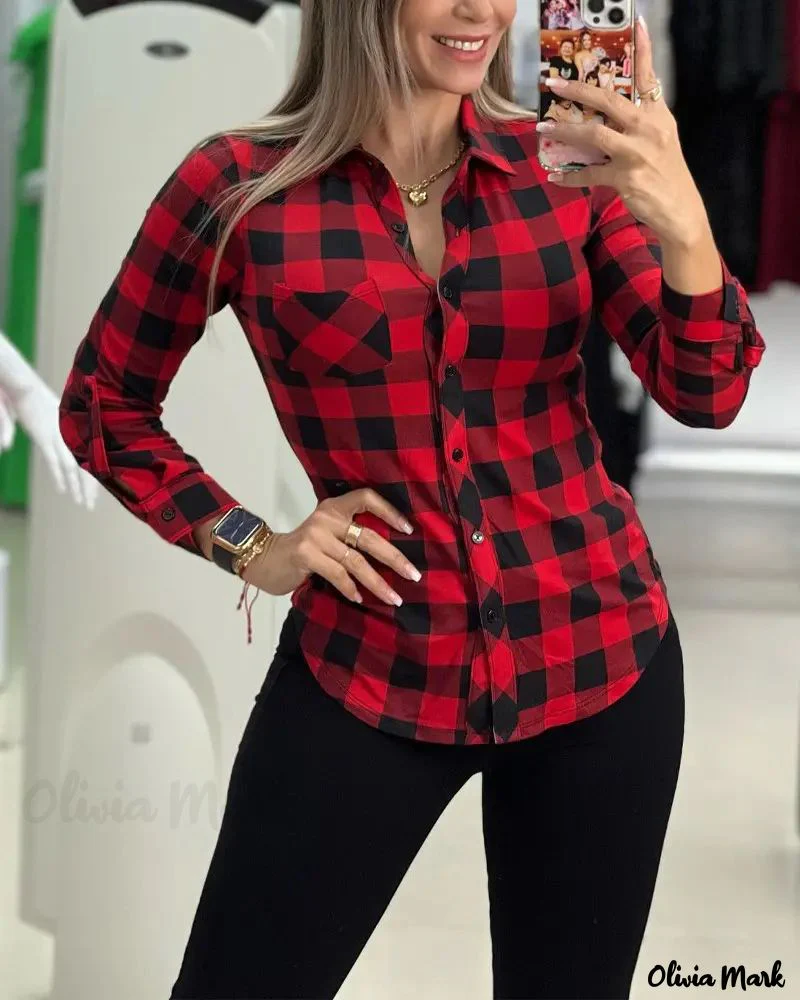 Deanwangkt - Plaid Print Long Sleeve Button-Up Shirt - Deanwangkt