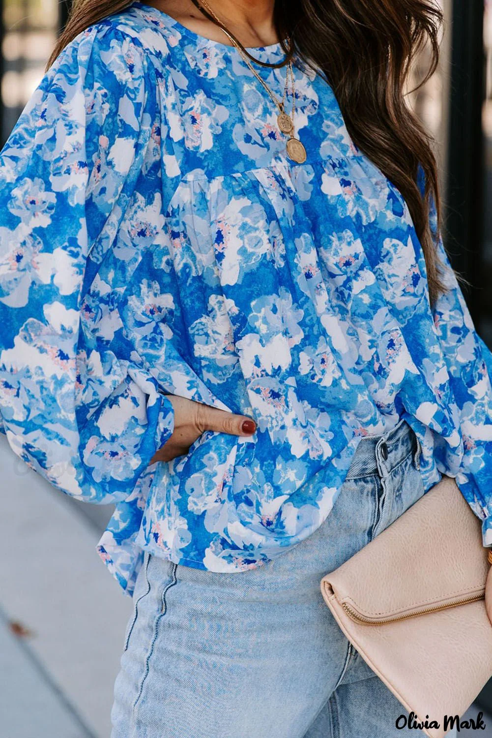Deanwangkt - Baby Blue Floral Print Puff Sleeve Blouse - Deanwangkt