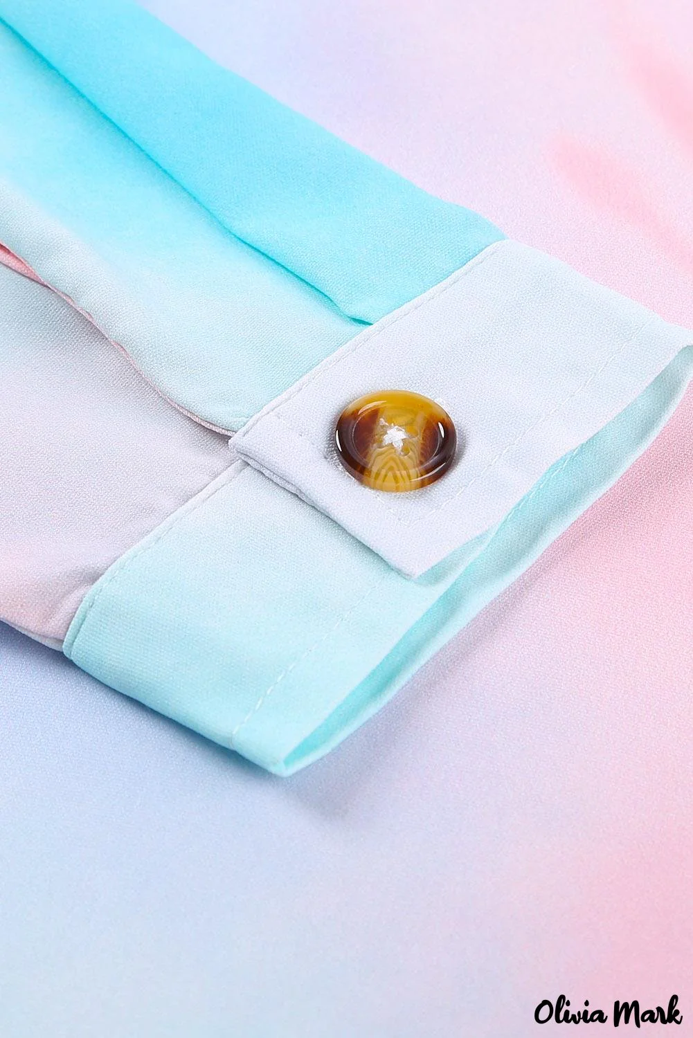 Deanwangkt - Blue Tie-Dye Long Sleeve V-Neck Blouse With Button Closure - Deanwangkt