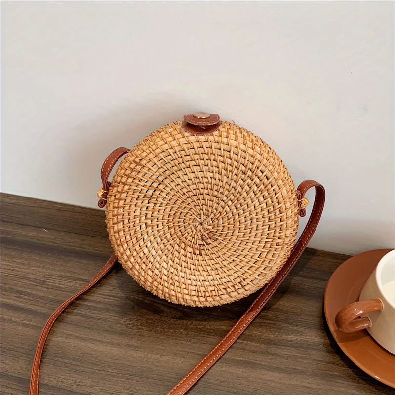 deanwangkt-1 Mini Rattan Woven Round Bag, Boho Style Square Beach Bag, Fashion Straw Braided Crossbody Purses (18.01x7.01cm)) - Deanwangkt