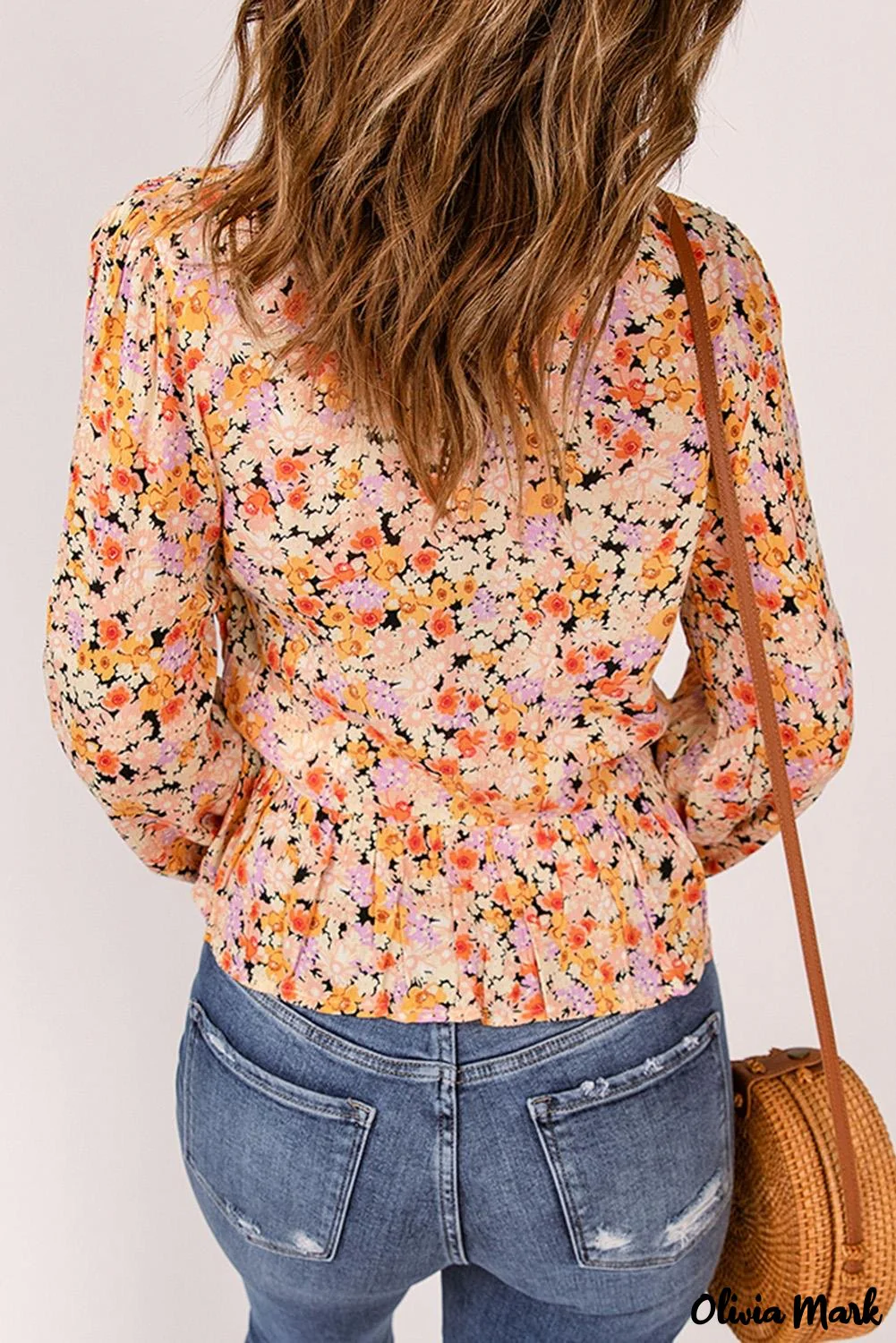 Deanwangkt - Floral Peplum Shirt V-Neck Buttons - Deanwangkt