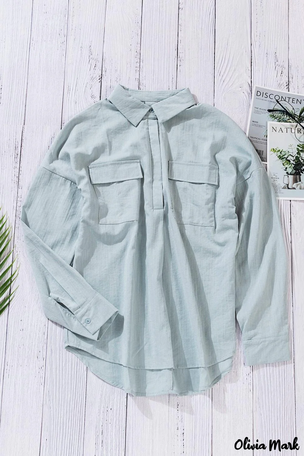 Deanwangkt - Khaki button down long sleeve shirt with pocket - Deanwangkt