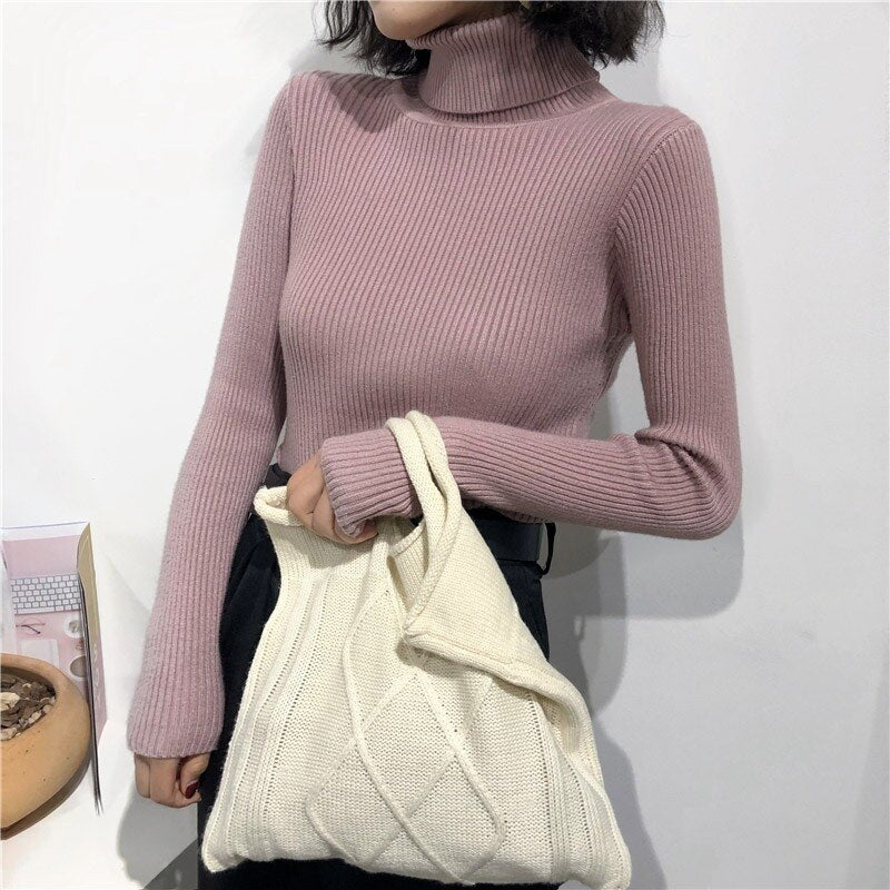 Christmas Gift Deanwangkt Autumn New Slim Long Sleeve Jumper Women Turtleneck Knitted Pullover Winter Sweater Women Soft Warm Sweater Pull Femme 6897 - Deanwangkt