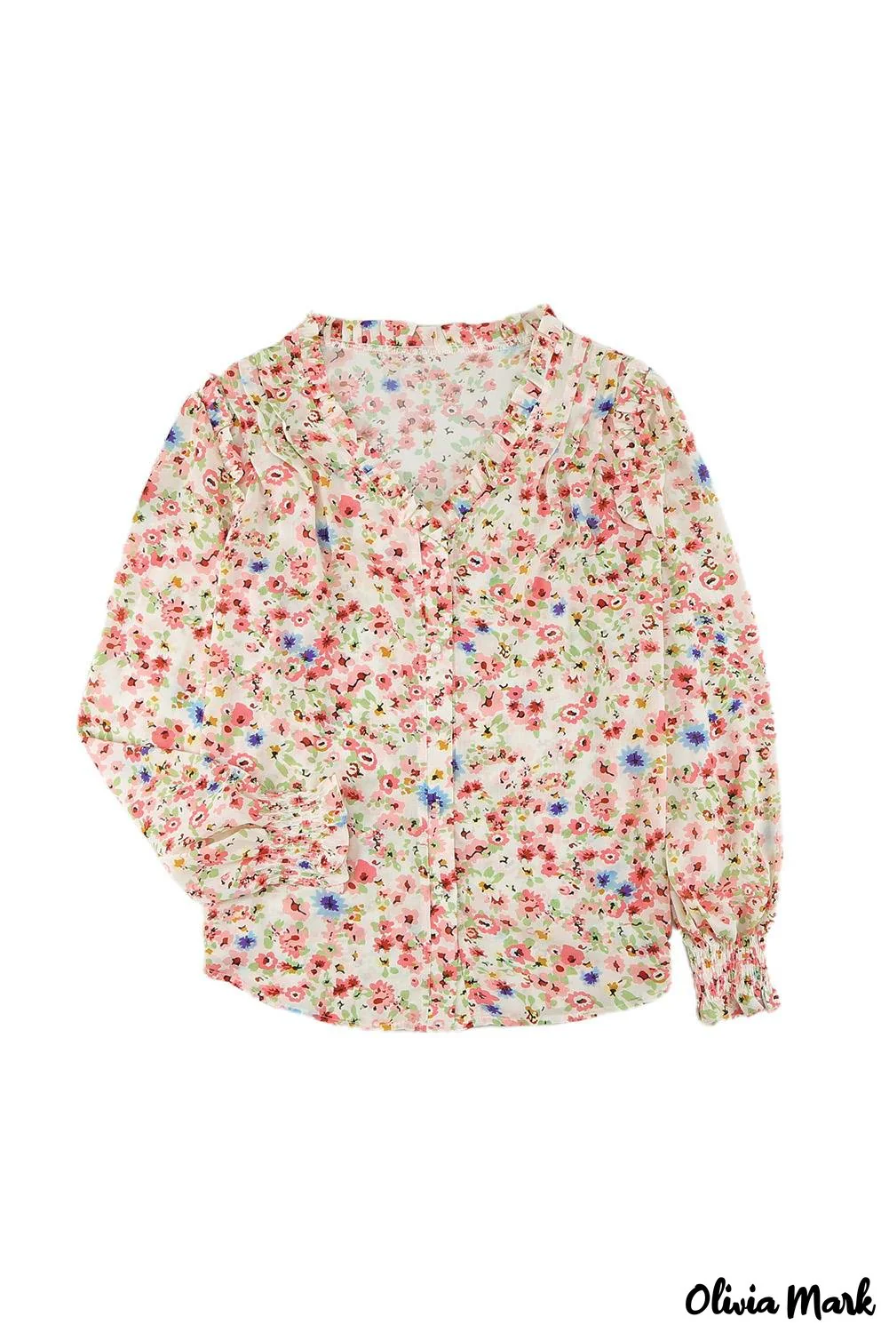 Deanwangkt - Floral Print V-Neck Long Sleeve Shirt - Deanwangkt