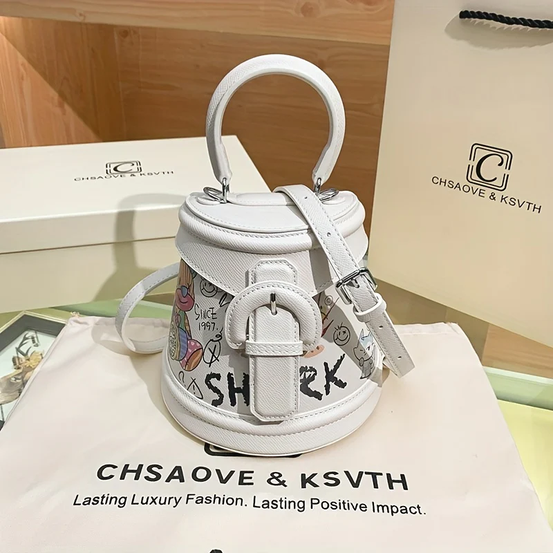 Cartoon Graffiti Pattern Bucket Bag, Stylish Satchel Bag, All-Match Crossbody Bag - Deanwangkt