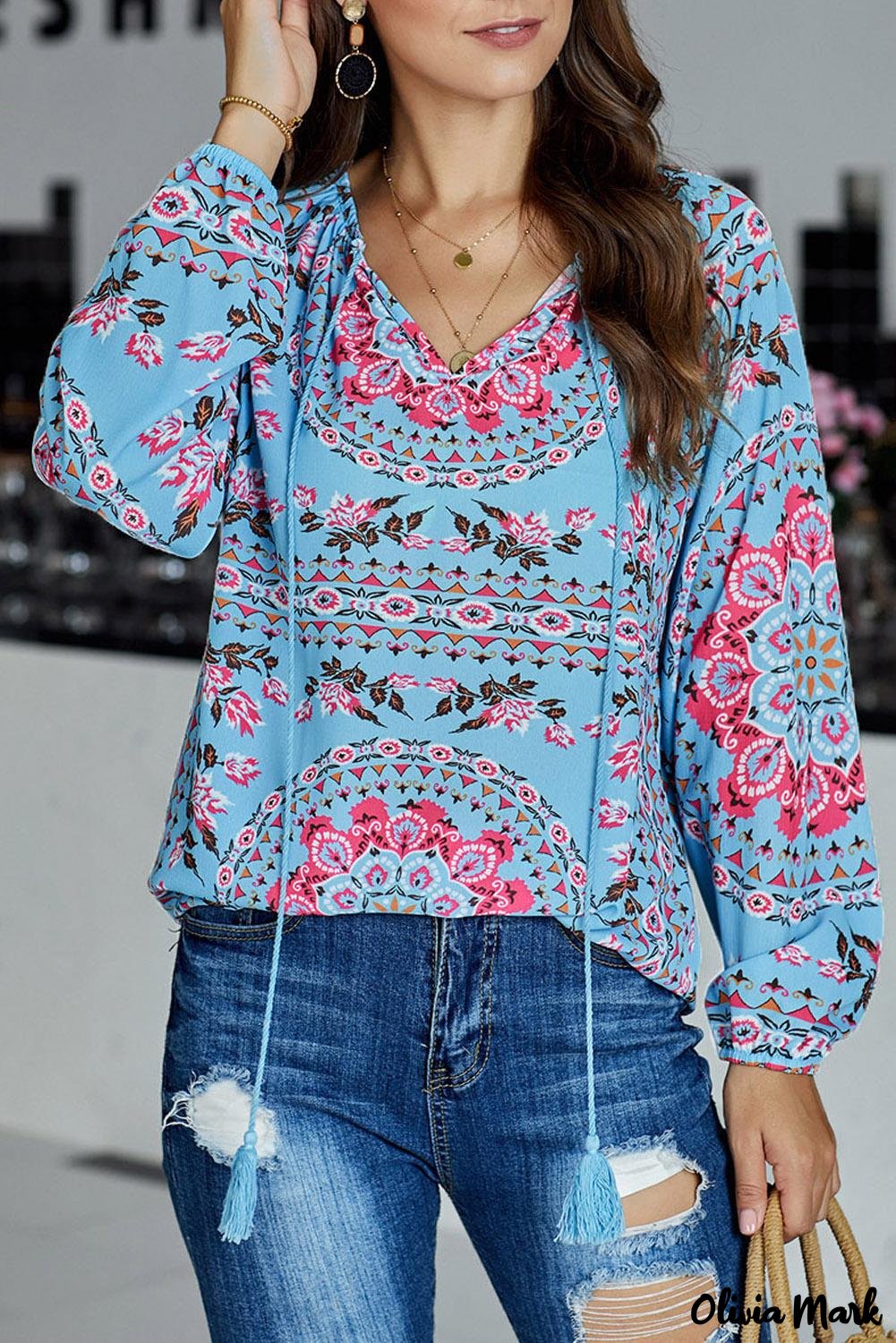 Deanwangkt - Multicolor Peasant Blouse With Floral Print - Deanwangkt
