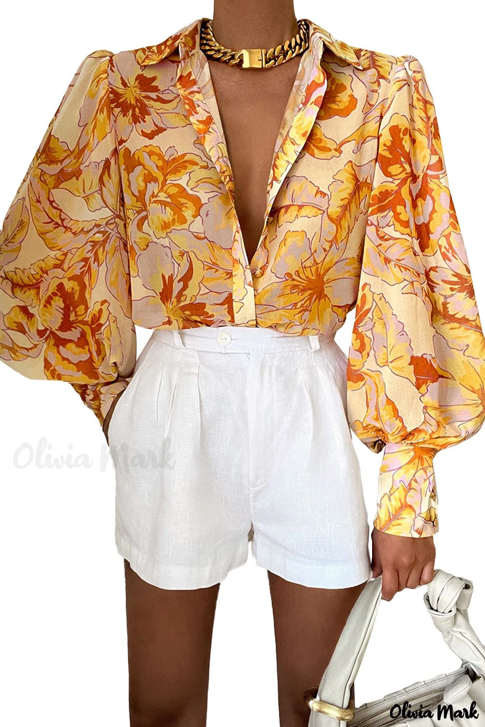 Deanwangkt - Chic Floral Yellow Bishop Sleeve Blouse - Deanwangkt