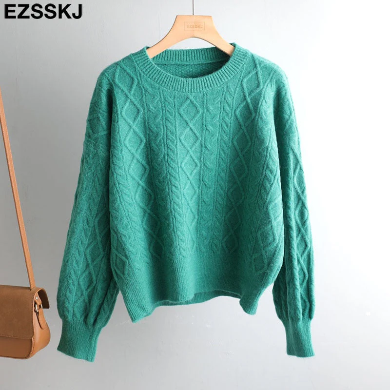 Christmas Gift Autumn Winter basic oversize thick Sweater pullovers Women Deanwangkt croped Coarse Needle Sweater pullovers female Long Sleeve - Deanwangkt