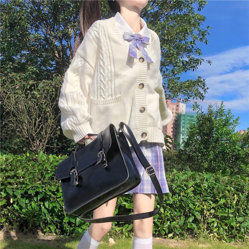 Christmas Gift Deanwangkt new sweet cute girl knitting sweater lazy college style loose sleeve Harajuku girl JK uniform sweater coat s ~ 2XL - Deanwangkt
