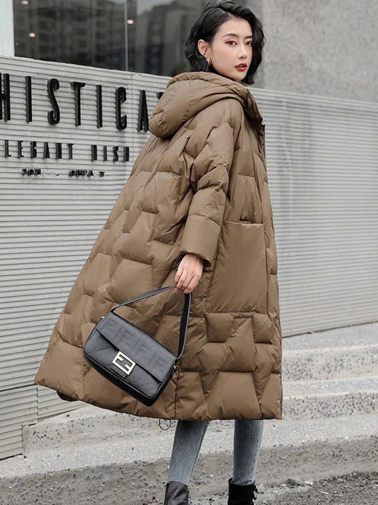 Black Friday Sales Winter Women Hooded Loose Thick Warm 90% White Duck Down Long Parkas Casual Female Zipper Pocket Down Coat Snow Outwear - Deanwangkt
