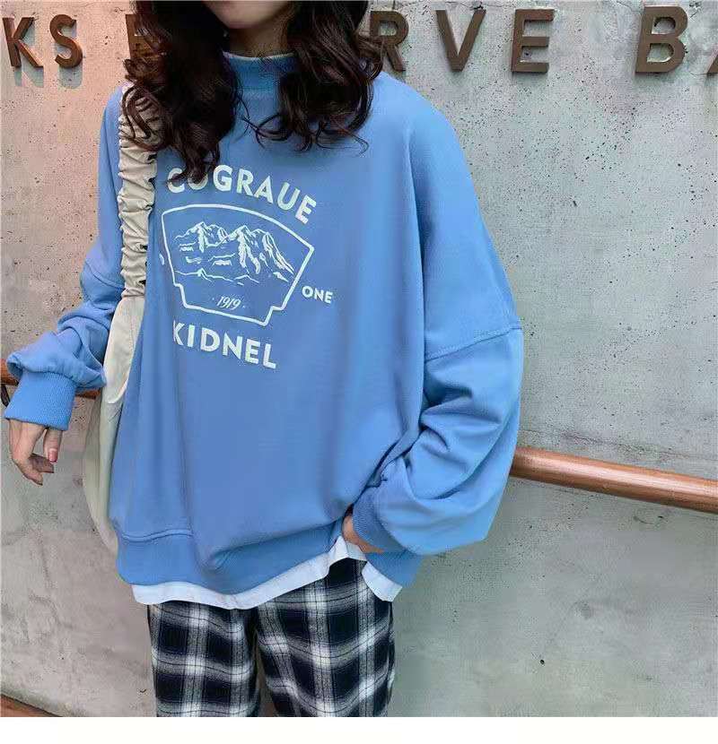 Christmas Gift Deanwangkt spring and autumn new splicing Pullover fashion Korean thick and thin women's Sweatshirt Navy Gray Black Pink women's Hoodi - Deanwangkt