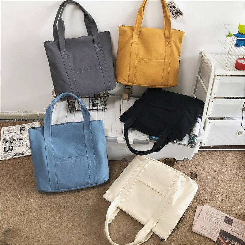 Back To College Deanwangkt Large Capacity Girl Shoulder Bag Canvas Hand Bucket Bag Female Solid Color Tote Bag Unisex Multi Function Travel Backpack - Deanwangkt