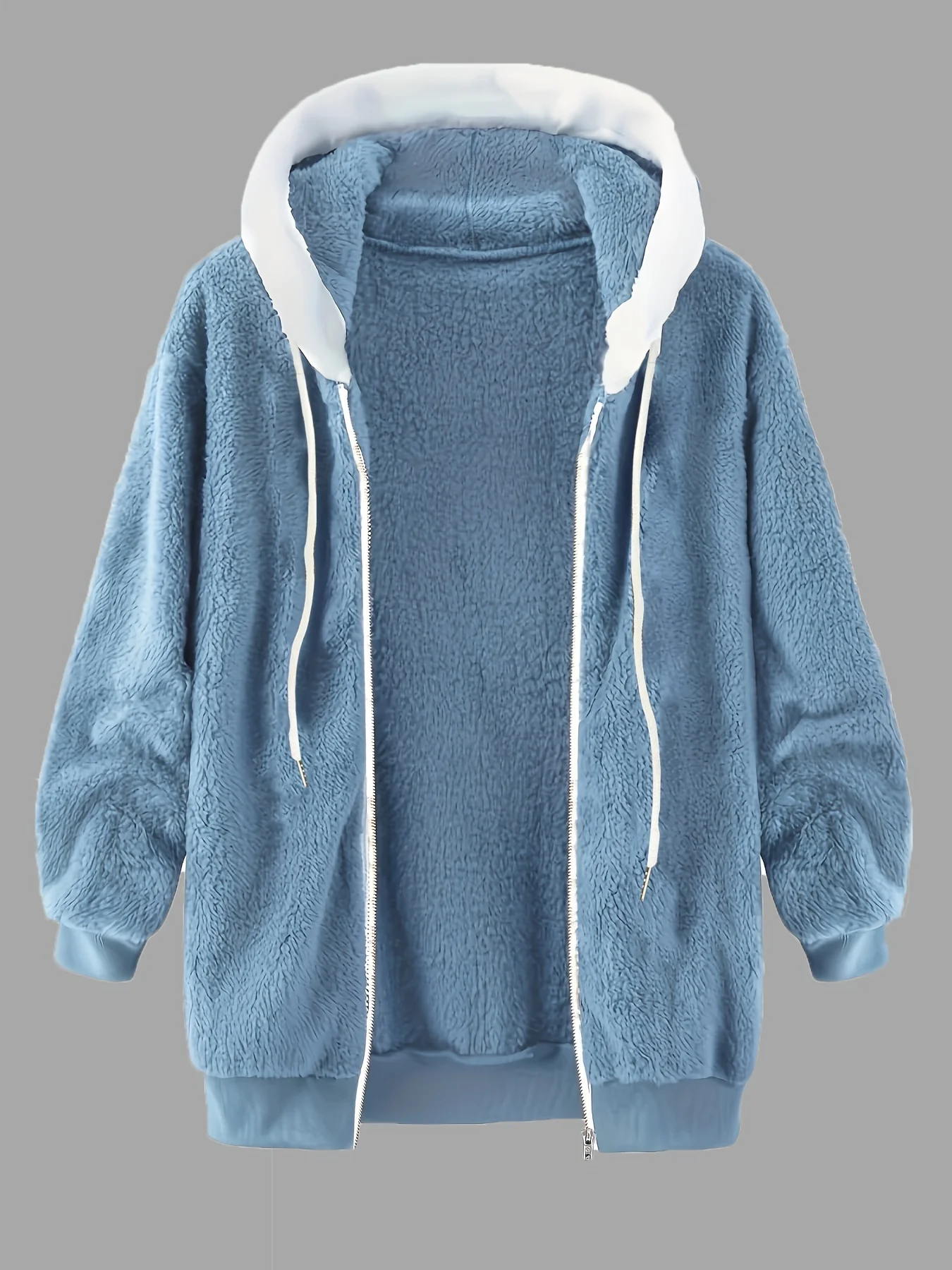 Solid Drawstring Hooded Coat, Casual Long Sleeve Zip Up Coat For Fall & Winter, Women's Clothing - Deanwangkt