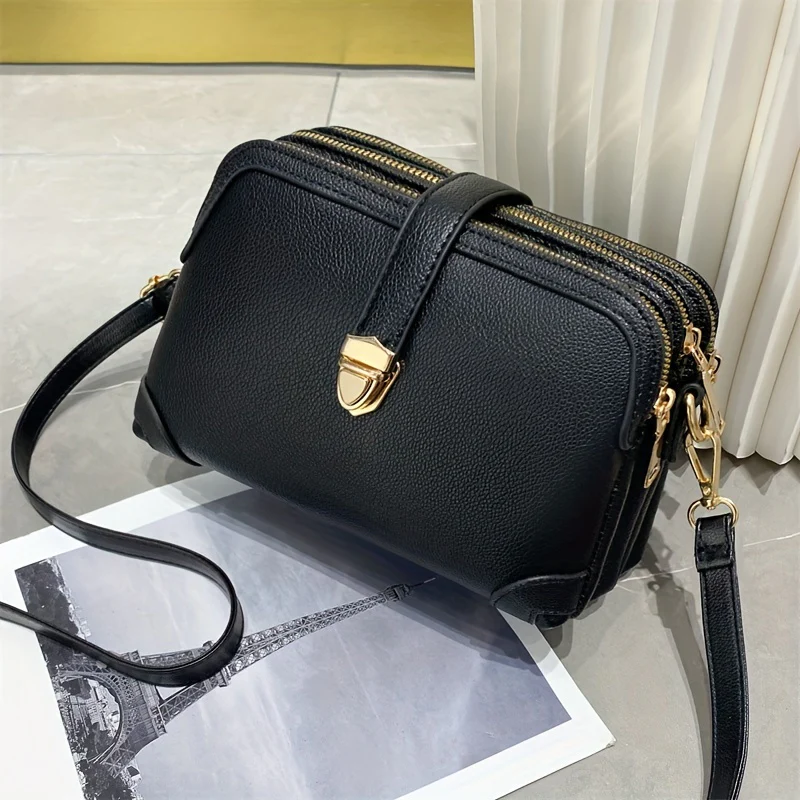 deanwangkt-1  Faux Leather Shoulder Bag, Women's Trendy Zipper Purse Casual Shoulder Bag With Removable Strap - Deanwangkt