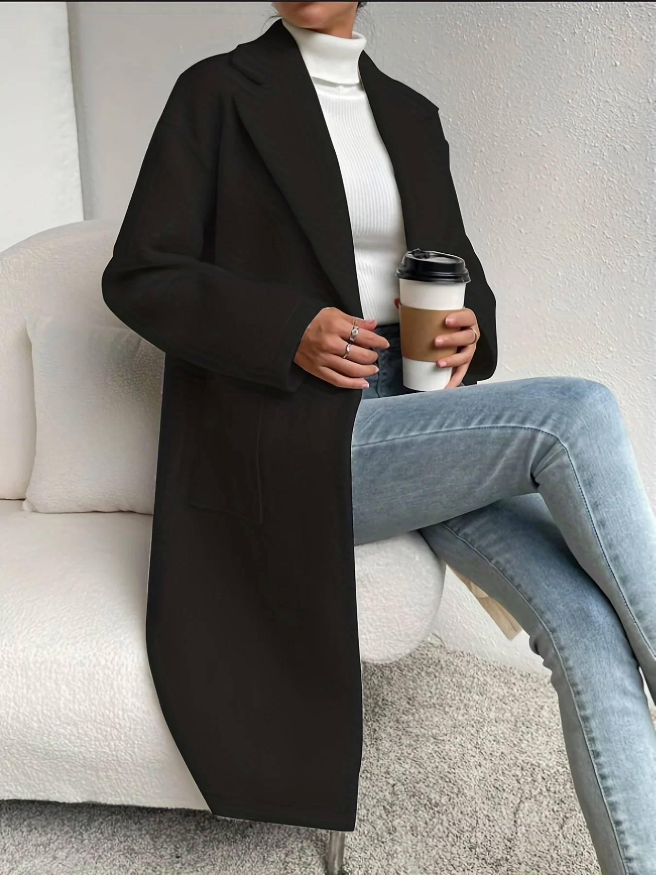 deanwangkt-1  Button Front Lapel Overcoat, Elegant Solid Long Sleeve Winter Outerwear, Women's Clothing - Deanwangkt