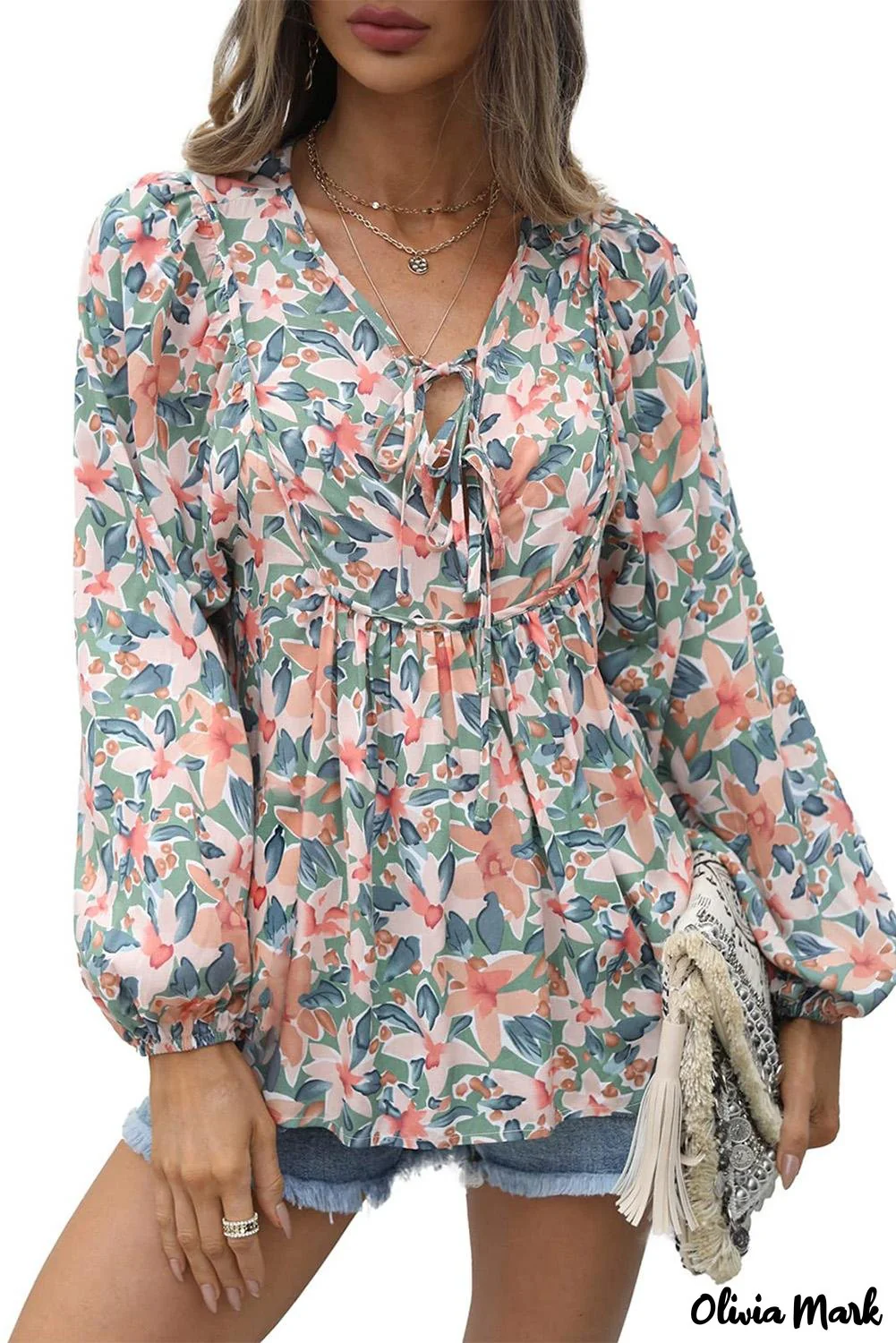 Deanwangkt - Green lace-up blouse with floral print - Deanwangkt