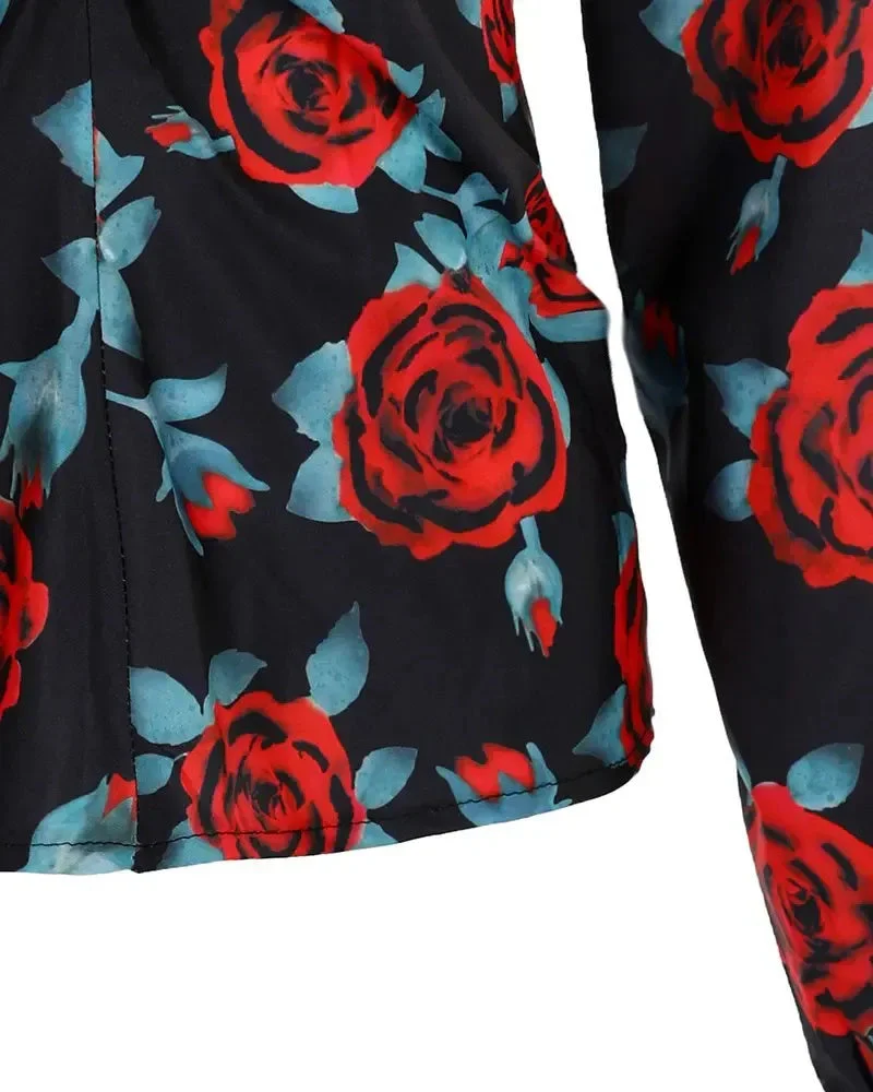 Deanwangkt - Floral Print Long Sleeve V-Neck Top - Deanwangkt