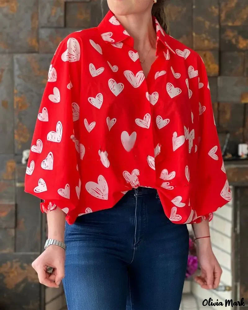 Deanwangkt - Valentine Heart Print Long Sleeve Shirt - Deanwangkt