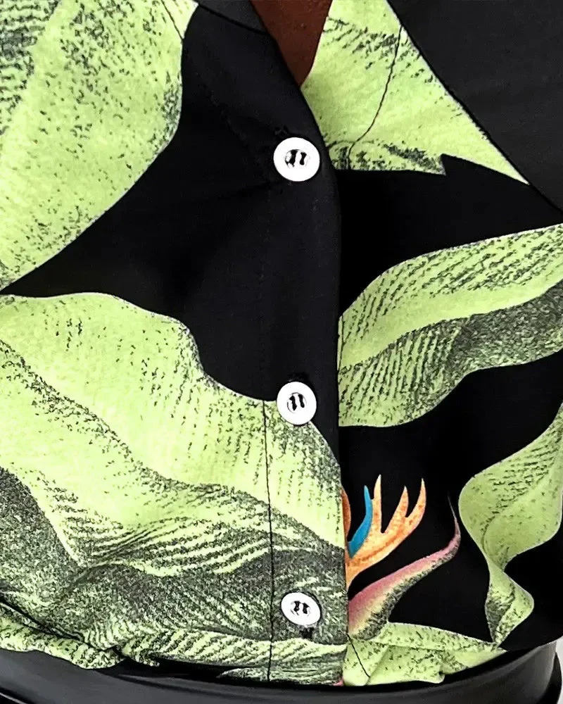 Deanwangkt - Tropical Print Long Sleeve Button Down Shirt - Deanwangkt